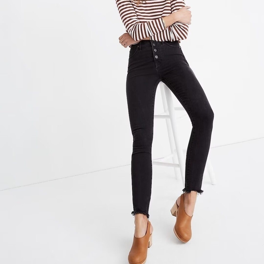 Madewell 10" High-Rise Skinny Jeans in Berkeley Black Button-Through Edition 27